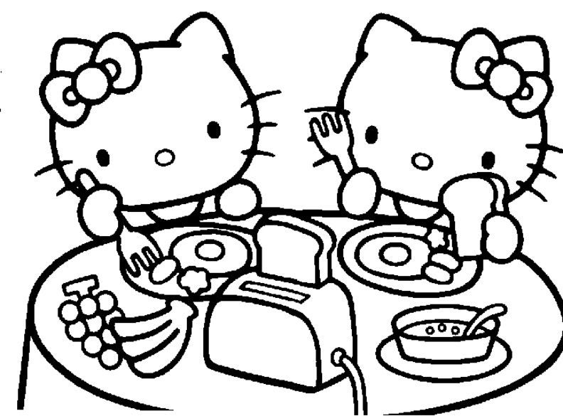 Hello Kitty und ihre Schwester in ihr Frühstück
